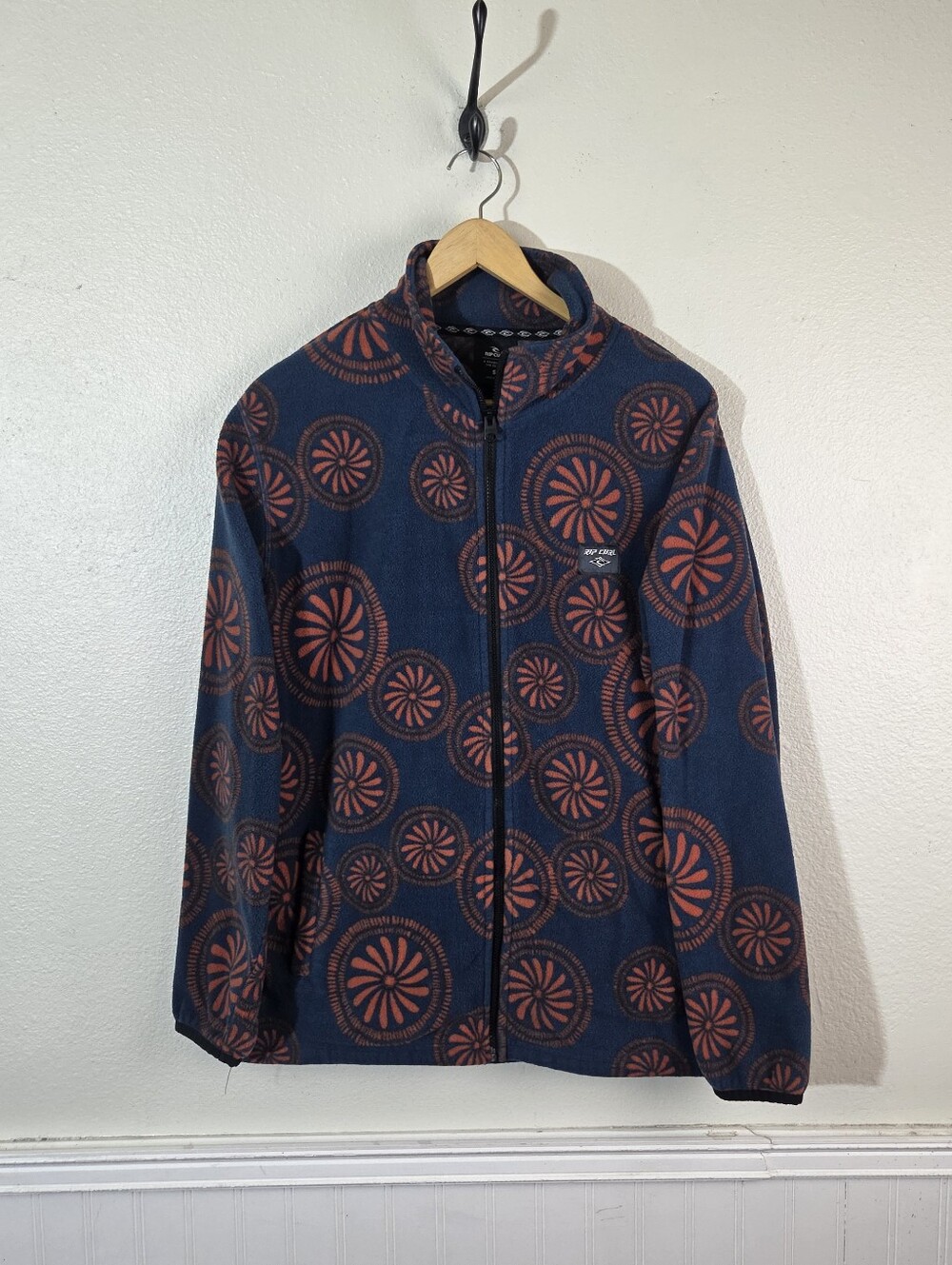Rip Curl Fun Times Polar Fleece Jacket Mens S Navy Orange Floral Full Zip Surf